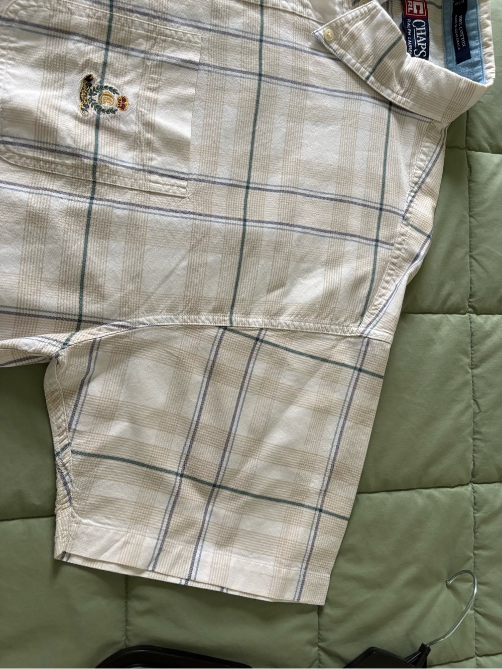 Ralph Lauren Cream Plaid Button-Down Shirt with Blue & Green Stripes - Picture 3 of 4